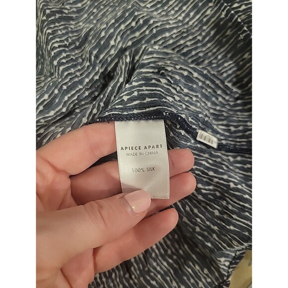 Apiece Apart Glorieta Top Navy Cactus Stripe Print Silk Tassel Tie Sleeves Sz 4 - Picture 6 of 7